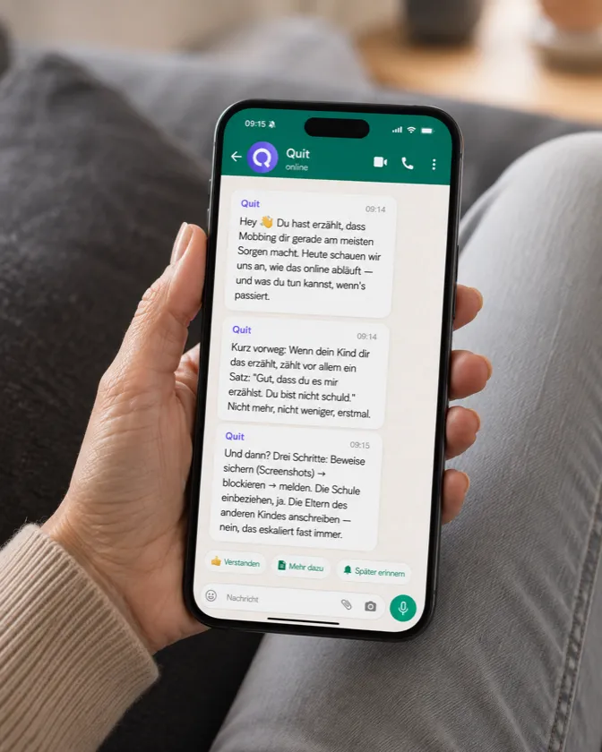 Beispiel-Chatverlauf des Quit-Kurses in WhatsApp